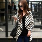 Women Long Sleeve Stripe Cardigan Blouse Jacket Coat Medium Size