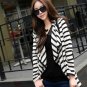 Women Long Sleeve Stripe Cardigan Blouse Jacket Coat Medium Size
