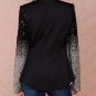 Women Blazer Suit Long Sleeve Lapel Silver Black Elegant Trench Coat Medium Size