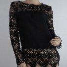 Women Lace Chiffion Blouses Gorgeous Shirts Long Sleeve Medium Size