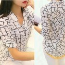 Women 3/4 Sleeve Print Chiffon Shirts Fashion Slim Blouses Shirts Medium Size