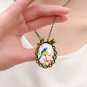 Vintage Antique Bronze Oval Flower Bird Alloy Pendant Necklace