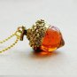Vintage Water Drop Glass Acorn Oak Pendants Necklace