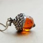 Vintage Water Drop Glass Acorn Oak Pendants Necklace