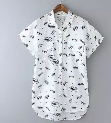 Stylish eyelash print blouses cute Blouse Shirt