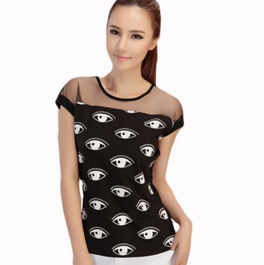 Summer Female Blusas Women Crew Neck Short Sleeve Blouse
