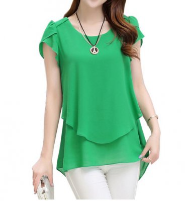 free ship Womens Short Sleeve Chiffon Blouse 2018