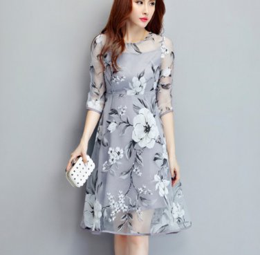 free ship O Neck See-Through Midi Party Dress 2018/Medium/Large