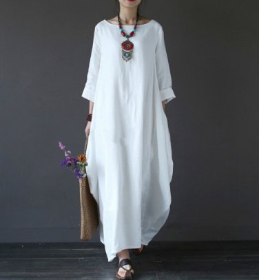 free ship Women Loose Cotton Linen Dress 2018/Medium/Large