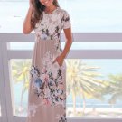 free ship Cute Floral Print O Neck Sun-dress 2018/Medium/Large