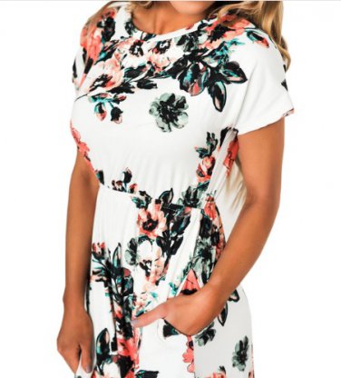 free ship Women Short Sleeve O-neck Beach Dress 2018/Medium/Large