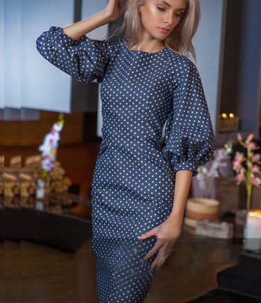 free ship Women Polka Dots Print Dress Casual O-neck 2018/Medium/Large