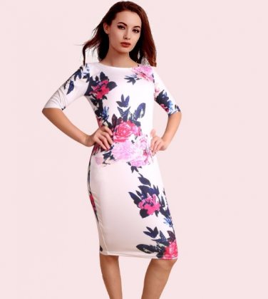 free ship Women Elegant Dress Floral Print Work 2018/Medium/Large