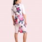free ship Women Elegant Dress Floral Print Work 2018/Medium/Large