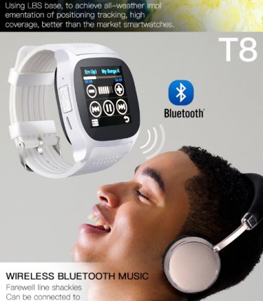 free ship T8 Bluetooth Smart+Camera Music Player Watch