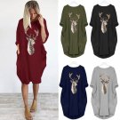 women long sleeve dress  casual knee-length dress  dresses  moose print party vestidos