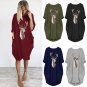 women long sleeve dress  casual knee-length dress  dresses  moose print party vestidos