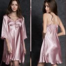 r Silk Dress Womens Tops  Thin Sling Sleepwear Sets Long Sleeve Underwear Women Pijamas Dress