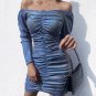 High Quality Sexy Off Shoulder Long Sleeve Pleated Dress Women New Fashion Party Wear