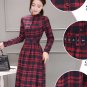 Autumn Winter Plus Size Red Plaid Cotton Midi Dresses Women