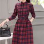 Autumn Winter Plus Size Red Plaid Cotton Midi Dresses Women