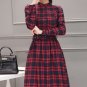 Autumn Winter Plus Size Red Plaid Cotton Midi Dresses Women