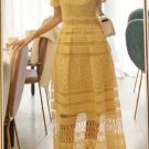 Korean temperament  openwork lace big swing long holiday dress female Solid Mesh