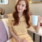 Korean temperament  openwork lace big swing long holiday dress female Solid Mesh