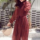 Women Chiffon Dress Korean fashion Floral pleated dress Long collar dress