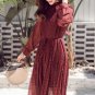 Women Chiffon Dress Korean fashion Floral pleated dress Long collar dress