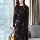 Autumn Winter New Black Floral Vintage Dress Plus Size Midi Dresses Korean