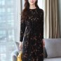 Autumn Winter New Black Floral Vintage Dress Plus Size Midi Dresses Korean
