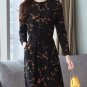 Autumn Winter New Black Floral Vintage Dress Plus Size Midi Dresses Korean