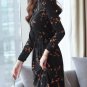 Autumn Winter New Black Floral Vintage Dress Plus Size Midi Dresses Korean