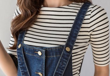Ladies Plus Size Korean Spaghetti Strap Denim Dress Summer Spring Autumn Long Jeans Dress