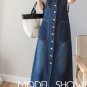 Ladies Plus Size Korean Spaghetti Strap Denim Dress Summer Spring Autumn Long Jeans Dress