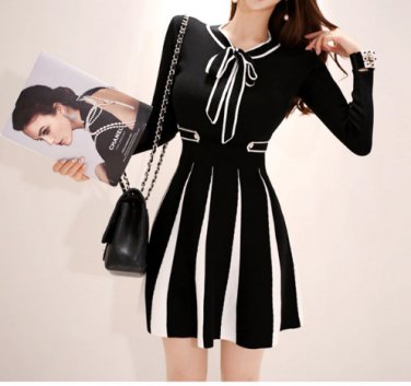 New arrival Korean style  lace up bow Knitted sweaters Dress women winter dress