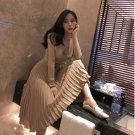 New Knitted Dresses Female Korean Long Sleeve V-collar Medium And Long Slim Tide