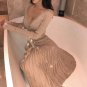 New Knitted Dresses Female Korean Long Sleeve V-collar Medium And Long Slim Tide