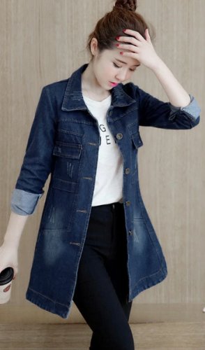 Autumn Winter Korean Denim Jacket Women Slim Long Base Coat