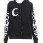 Women Loose  Hooded Print Black Cardigan Jacket coat Korean Jacket outerwear Female