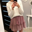 Simplee Casual polka dot mini women skirt High waist A line korean tassel pink