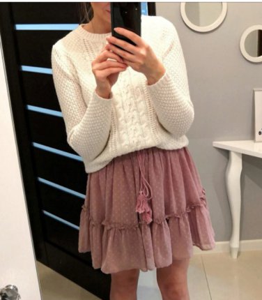 Simplee Casual polka dot mini women skirt High waist A line korean tassel pink