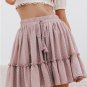 Simplee Casual polka dot mini women skirt High waist A line korean tassel pink