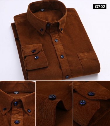 Men's Corduroy Long Sleeve 2019 Autumn New Shirt Loose Casual Solid Color