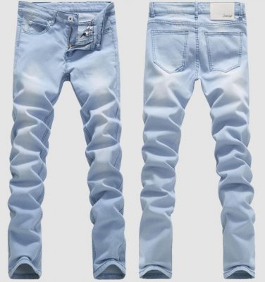 Light Blue Skinny Jeans Men Slim Denim Jeans Men Cotton Elastic  Pants