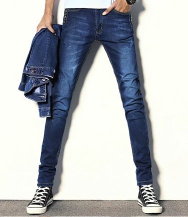 Men Blue Skinny Jeans Slim Denim Jeans Pants New Spring Summer Men Stretch Long Jeans