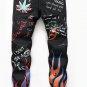 Sokotoo Men's fashion letters flame black printed jeans Slim straight colored painted stretch pants