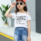 Children Girl Summer wear 4-14 years Teen clothing sets one-shoulder shirts+ripped jeans