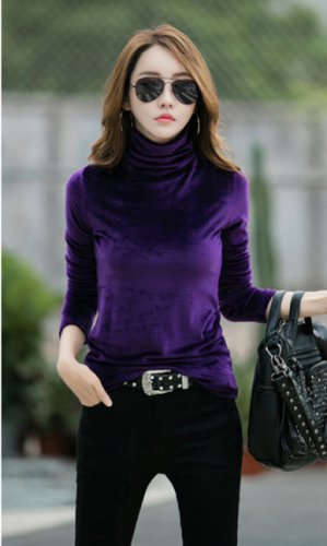 Thick Warm Winter Velvet Top Female Long Sleeve Warm Women's Turtleneck Sweater Shirt